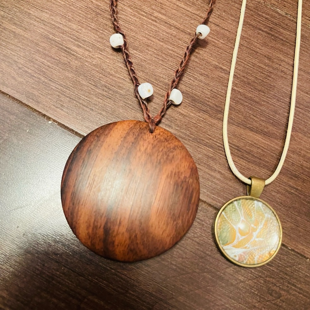 Polished Wood and Metal Necklace Bundle